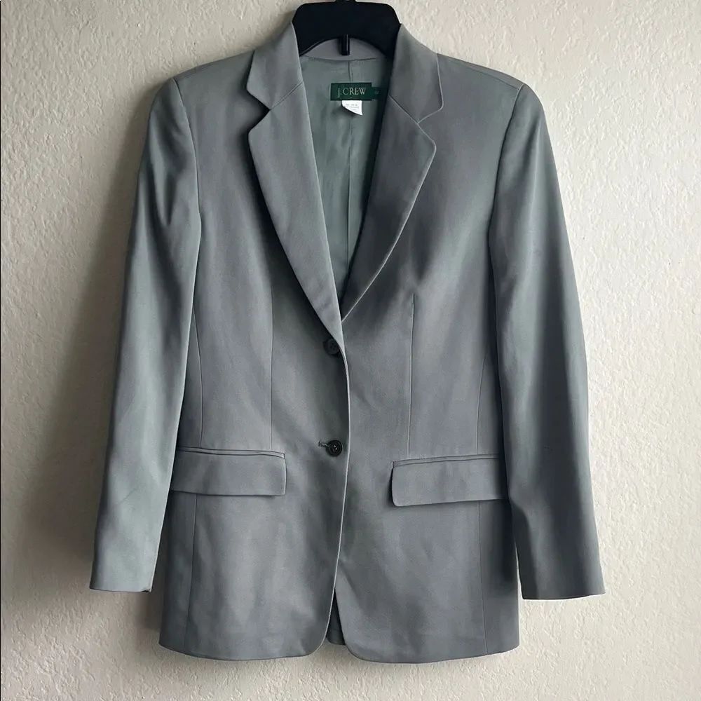 J. Crew Light Gray/SIlver 100% Silk Blazer Two Button Pockets in Size 2